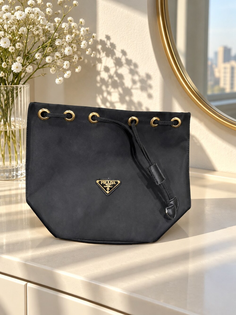 Prada Black Drawstring Makeup Bag | Everyday Cosmetic Storage
